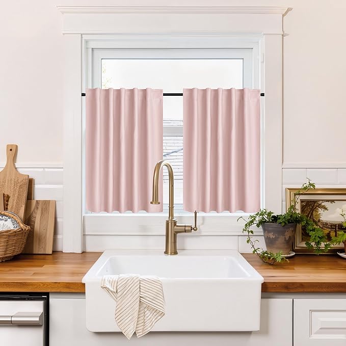 RYB HOME 100% Blackout Basement Curtains 30 inches Long, Heat & UV Blocking by RYBHOME