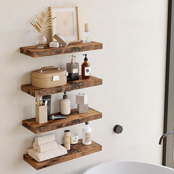 Fixwal Wood Floating Shelves, Wall Shelves Set of 4, Shelves - Image 5