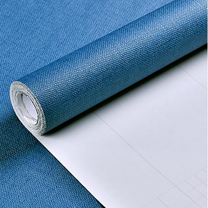 Yancorp 24"x197" Textured Fabric Navy Blue Faux Grasscloth Peel and Stick - Image 5