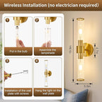 Morauroral Gold Battery Operated Wall Sconces Set of 2, Rechargeable Wall Lights - Image 4