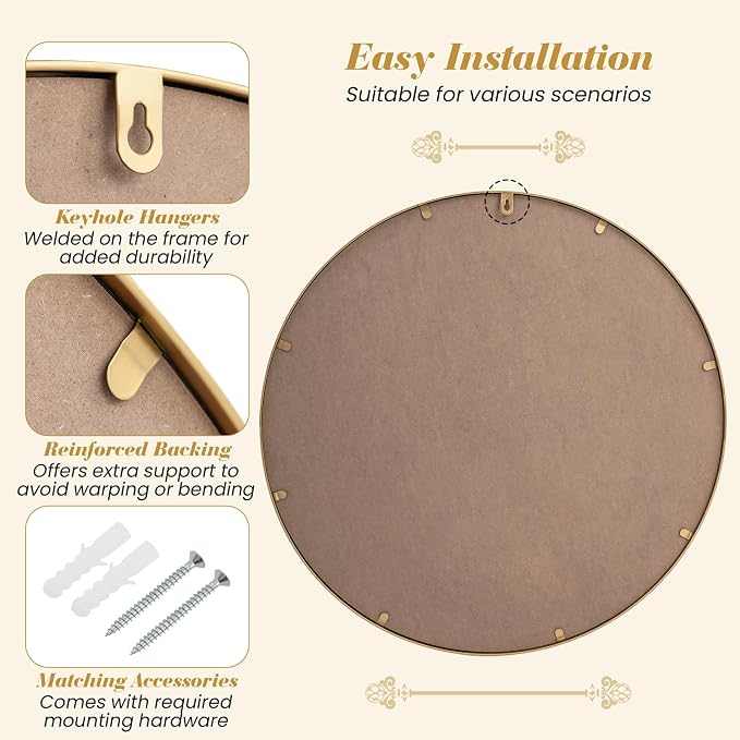 Tangkula 28" Gold Round Wall Mirror, Circle Decorative Modern - Image 6