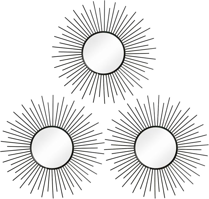 3 Pack Metal Mirrors for Wall Sunburst Wall Mirrors Home Décor Decorative by Uaussi