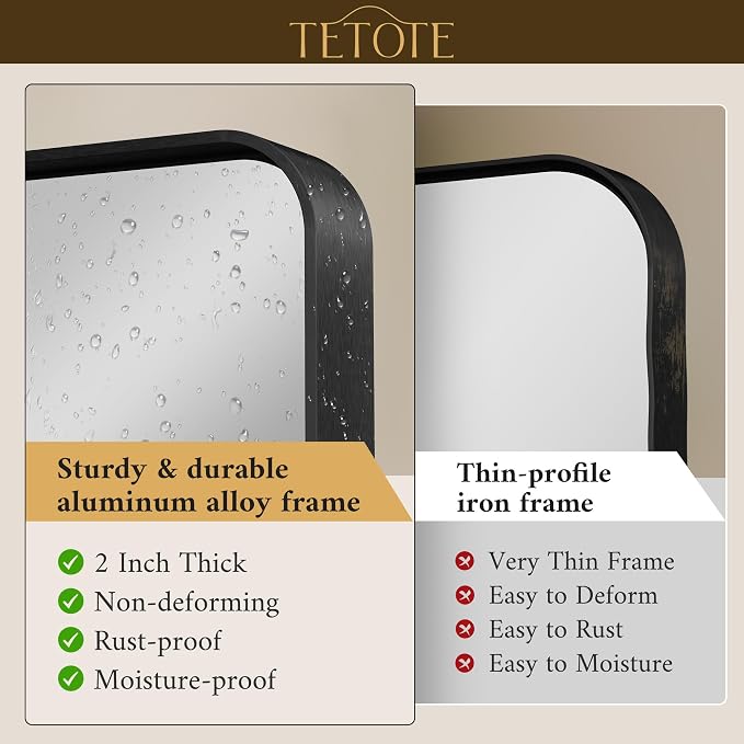 TETOTE Black Framed Mirrors for Bathroom, 2 Inch Thick Frame 22 x 30 Inch - Image 2