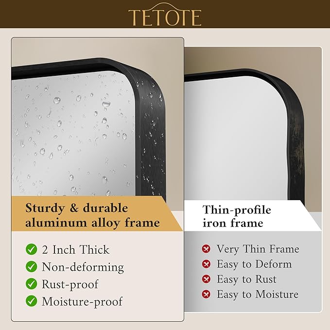 TETOTE Black Bathroom Mirror, 55 x 36 Inch Matte Metal Frame Modern Farmhouse - Image 2
