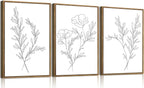 KISSFOX 3 Piece Framed Wall Art Botanical Wall Decor Floral Pictures Wildflower by KISSFOX