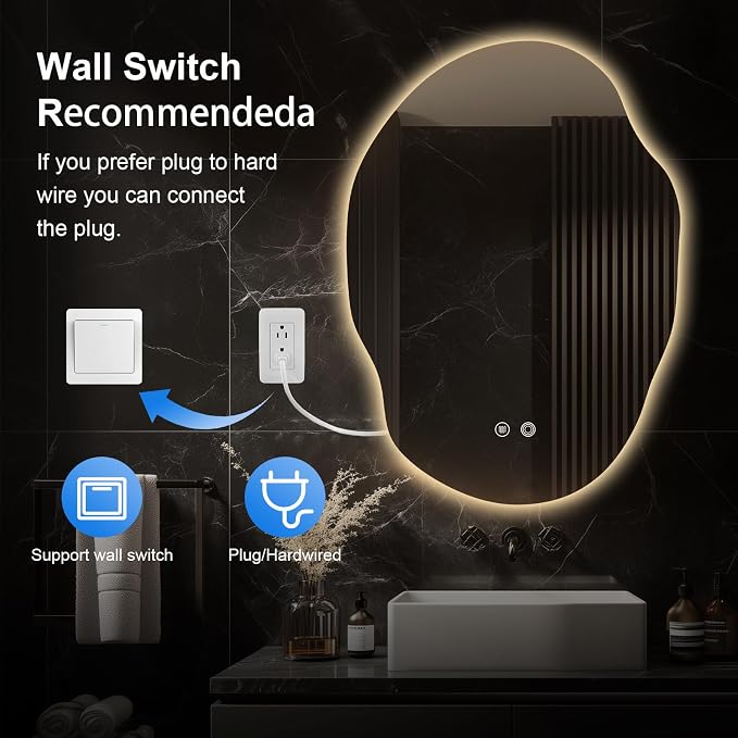 LED Bathroom Mirror with Lights, 25x35 in Asymmetrical Led Bathroom Mirror - Image 5