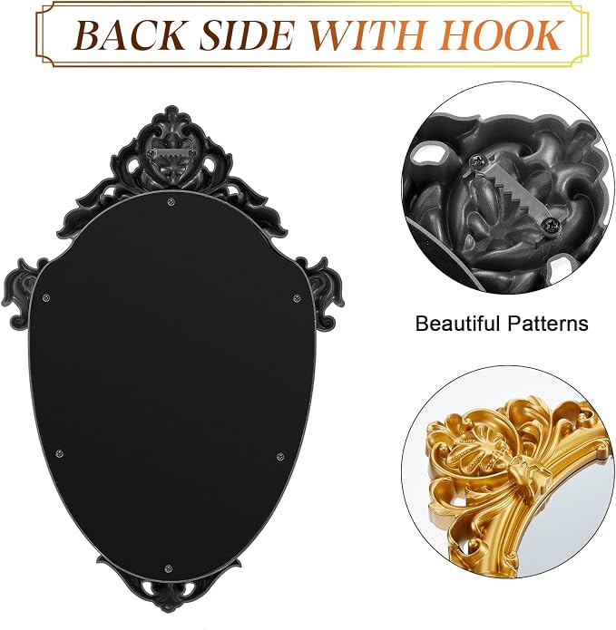 Beeveer 2 Pcs Vintage Gold Mirrors Set Decorative Hanging Wall Decor - Image 3