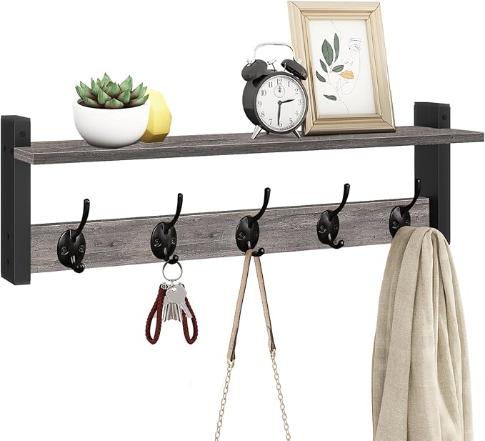 Homode Wall Hooks With Shelf, 24 Inch Coat Rack Wall Mount by Homode