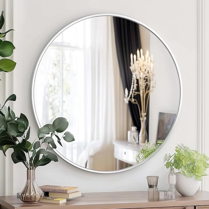 Oruii White Round Mirror, Circle Wall Mirrors Metal Frame, Circular Mirrors - Image 9