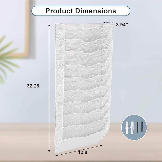 EASEPRES 10 Pocket Mesh Hanging Wall File Organizer, Wall Mounted Mail Paper - Image 2