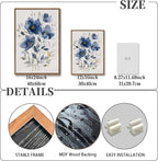 KISSFOX Framed Colorful Wildflower Blue Canvas Wall Art Set Of 3 Flowers - Image 3