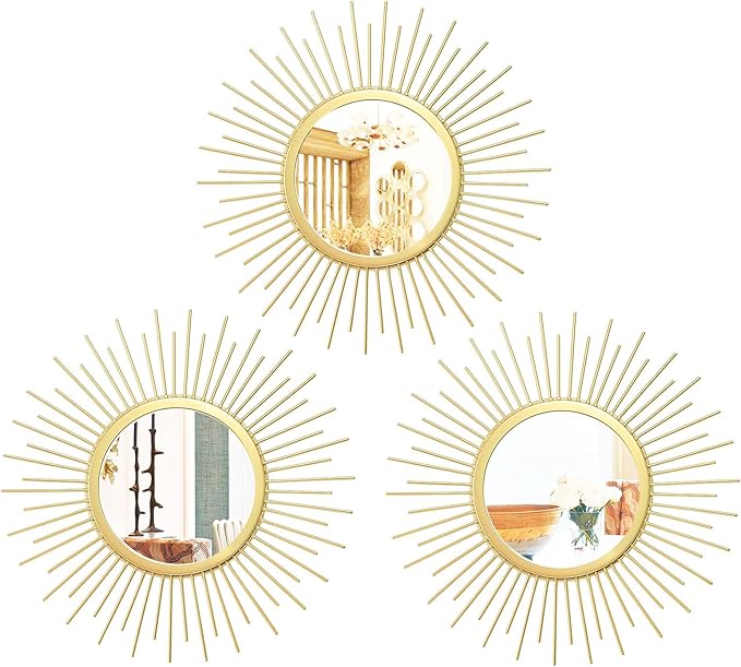 3 Set Sunburst Mirrors for Wall Decorative Metal Mirrors Small Mirror Sets by Cityelf
