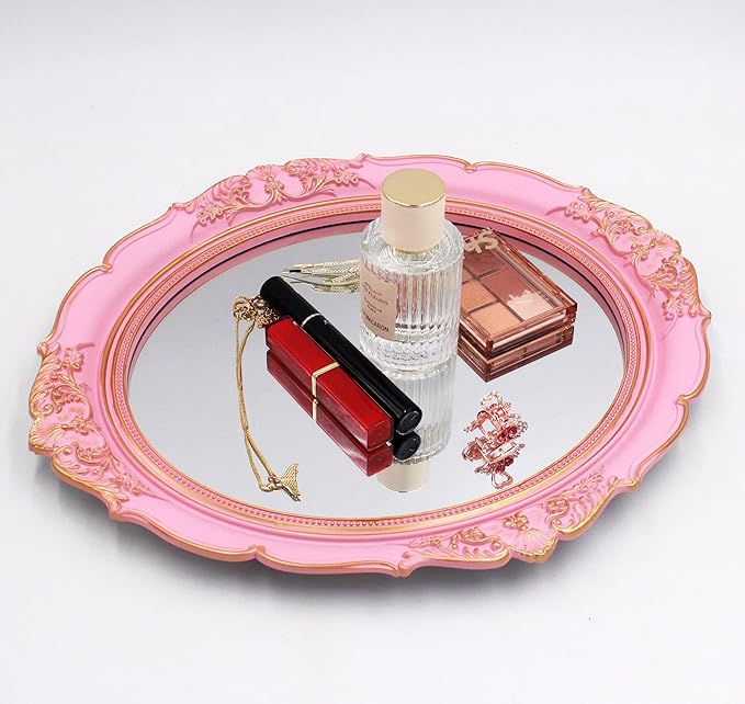 YCHMIR Vintage Decorative Wall Mirror 14.8 x 13.1 Inch Oval Mirror（Pink） - Image 3