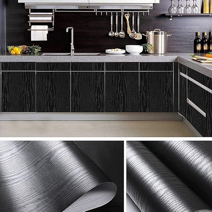 practicalWs Black Wood Contact Paper 23.6'' x 236.2'' Peel and Stick Wood - Image 2