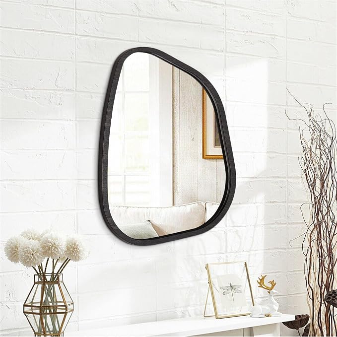 Asymmetrical Mirror Large 20"x16" Irregular Oval Wall Mirror Modern Wood Frame - Image 2