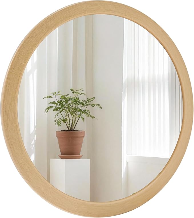 CULER Round Mirrors 24 Inch, Wood Vanity Wall Rustic Mirror, Natural Circle by Culer
