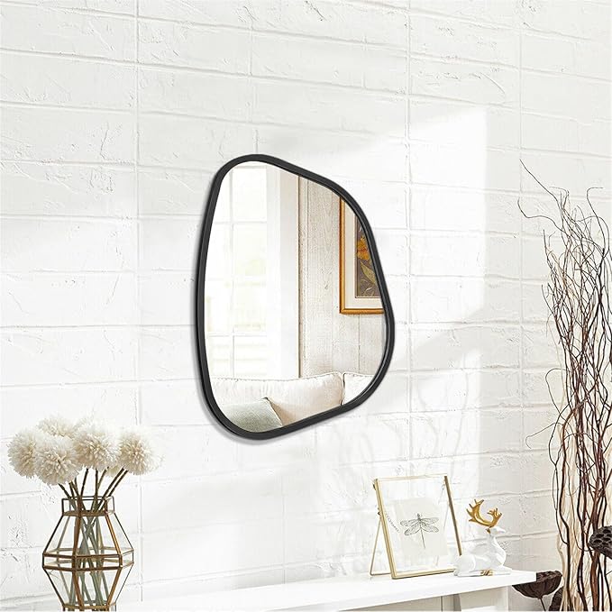 Asymmetrical Mirror for Wall Irregular Oval Wood Frame Modern Unique Accent - Image 2
