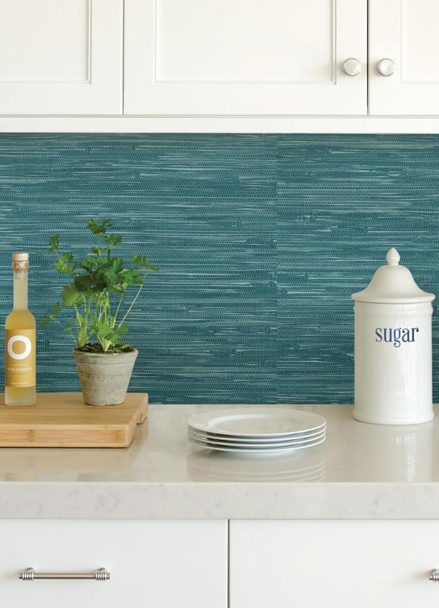 NuWallpaper Steel Blue Grassweave Peel & Stick Wallpaper - Image 7