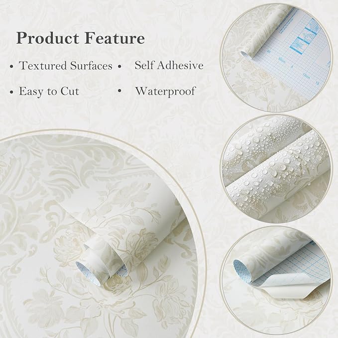 Ismoon Floral Peel and Stick Wallpaper Vintage Beige Contact Paper Boho - Image 8
