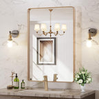 LOAAO 24”X36” Gold Bathroom Mirror, Rounded Rectangle Gold Frame Mirror by LOAAO