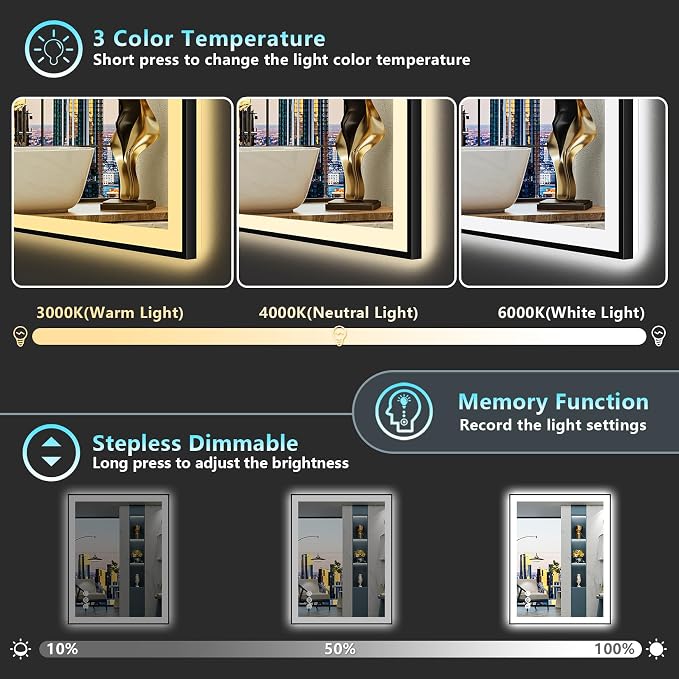 28x32 Black Framed LED Bathroom Mirror - Image 5