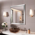 Amorho Bathroom Mirror, 28x32 Inch Silver Thick Metal Framed Wall Mirrors by Amorho