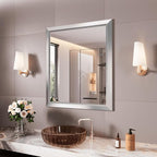 Amorho Bathroom Mirror, 28x32 Inch Silver Thick Metal Framed Wall Mirrors by Amorho