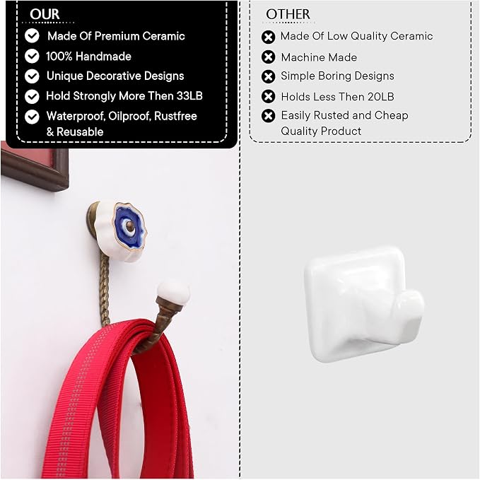Indian Shelf Pack of 6 Ceramic Wall Hooks - Image 2