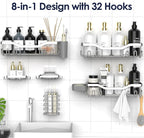 NESOMI Shower Caddy Adhesive Shower Organizer 8-Pack, Rustproof Stainless Steel - Image 4