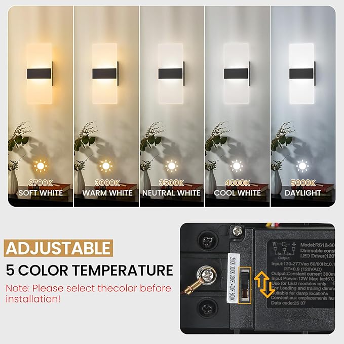 12 Inch Modern Black LED Wall Sconce, Indoor Dimmable Wall Lights, 12W - Image 3