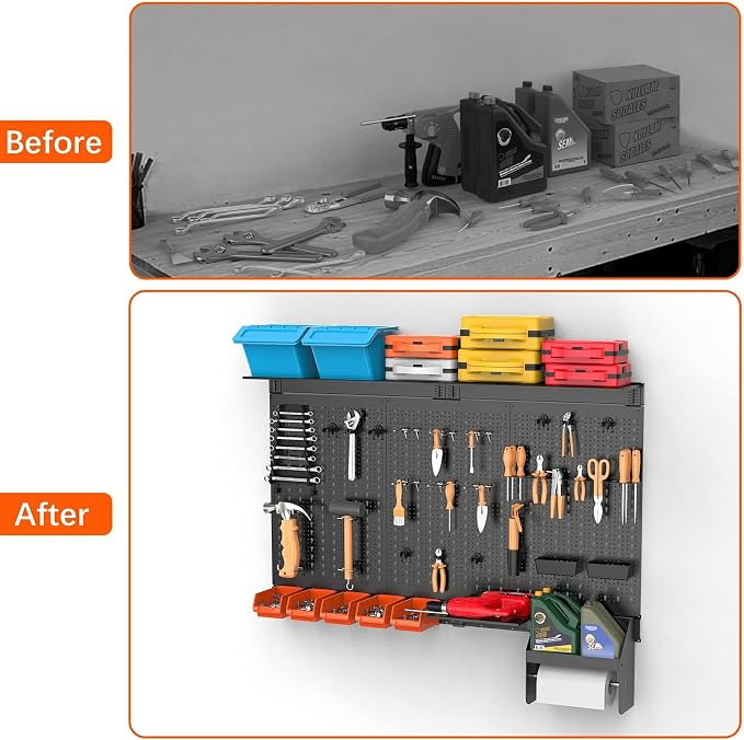 TORACK Metal Pegboard Wall Organizer 4ft Wide, Tool Storage Pegboard System - Image 8