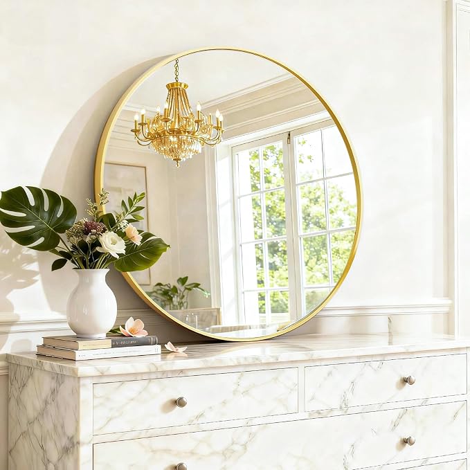 Round Wall Mirror 20 Inch Gold Vanity Mirror - Image 5