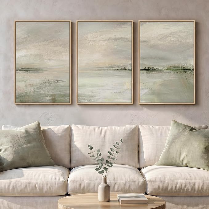 Framed Sage Green Abstract Landscape Wall Art - Image 3