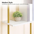 HOOBRO DIY Ladder Shelf, 6-Tier Wooden Wall Mounted Bookshelf, Narrow Gold - Image 9