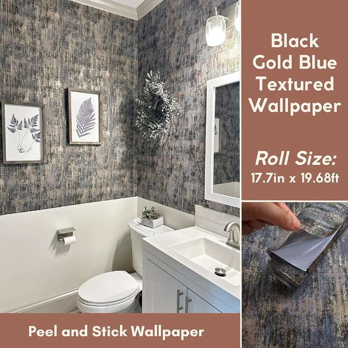 Black Gold Textured Wallpaper Distressed Industrial Metallic Peel and Stick - Image 5