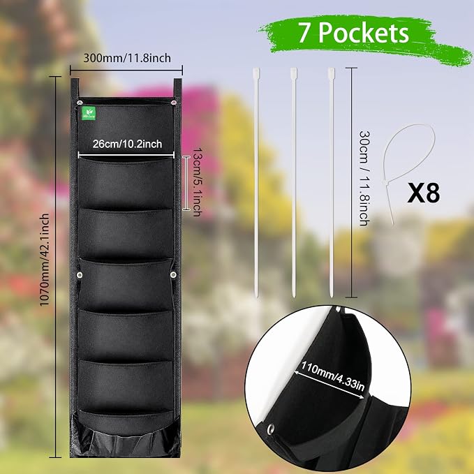 New Upgraded Deeper and Bigger 7 Pocket Hanging Vertical Garden Wall Planter - Image 3