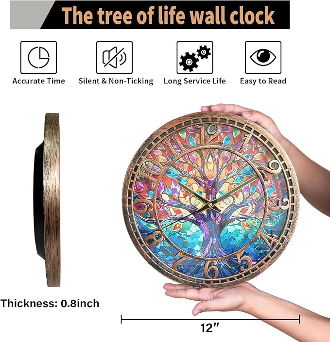 WANGIRO Tree of Life Wall Clock 12inch Silent Movement Non-Ticking Clock - Image 3