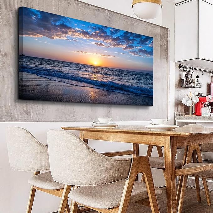 Wapluam Large Canvas Wall Art Sunset Beach Painting Picture Print on Canvas - Image 5