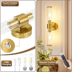 Morauroral Gold Battery Operated Wall Sconces Set of 2, Rechargeable Wall Lights - Image 7
