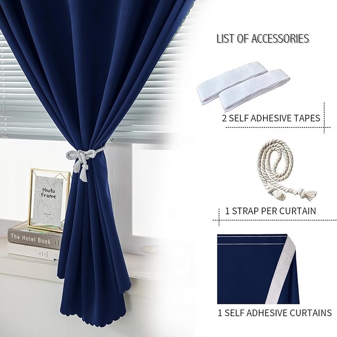 Thermal Blackout Curtains with Self-Adhesive Tape, No Rod No Drill Easy Install - Image 2