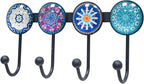 Coat Rack Wall Mounted with 4 Hooks, Round Blue Pattern Decorative Wall Hooks by BanllisDinoFunandSpaceAdventures