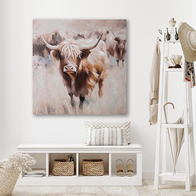 JolyWell Textured Highland Cow Canvas Wall Art Hand painted Farm Animals - Image 4