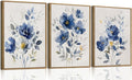 KISSFOX Framed Colorful Wildflower Blue Canvas Wall Art Set Of 3 Flowers by KISSFOX