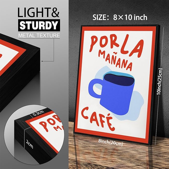 Black Framed Wall Art Posters Kitchen Por La Mañana Cafe Print Vintage Coffee - Image 2