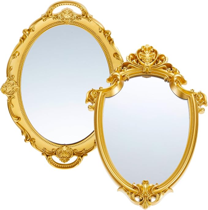 Beeveer 2 Pcs Vintage Gold Mirrors Set Decorative Hanging Wall Decor by Beeveer