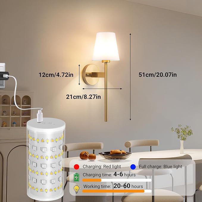Battery Operated Wall Sconces Set Of 2, Wireless Battery Wall Light - Image 9