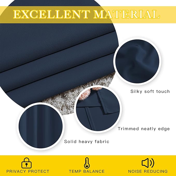 NICETOWN Navy Blue Blackout Room Divider Curtains 90 inch Length, Grommet - Image 4