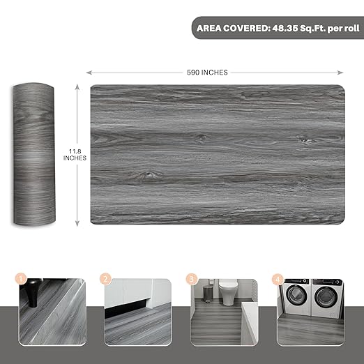 Wood Grain Peel and Stick Floor Tiles – 11.8” Width, Full Roll Length of 590" – - Image 2
