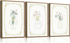 KISSFOX 3 Piece Floral Framed Wall Art Flower Pictures Wall Decor Wildflowers by KISSFOX