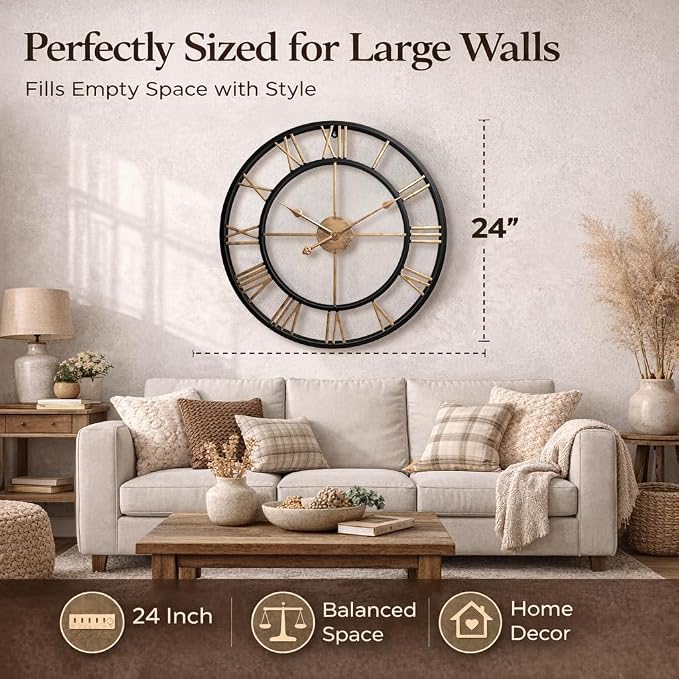 Pytha Sight 24 Inch Large Oversized Farmhouse Modern Decorative Wall Clock - Image 3